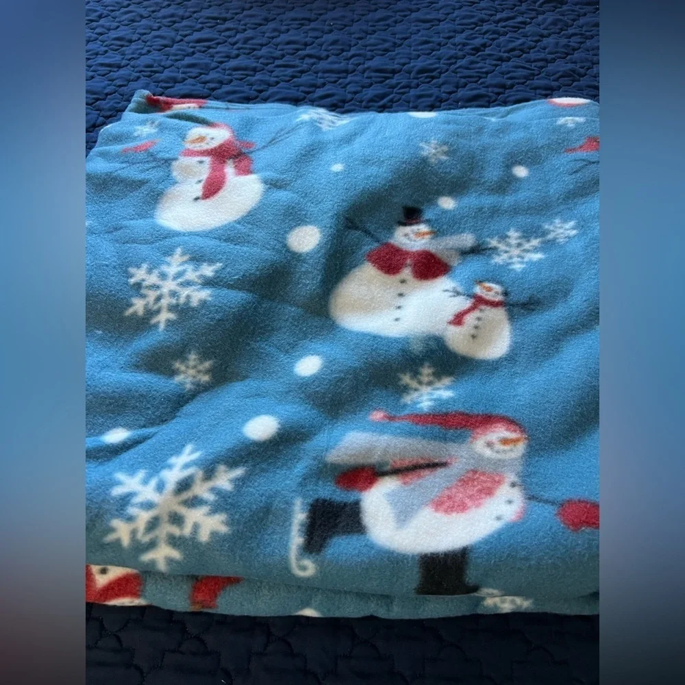 EUC Fleece Snowman Winter Full Bed Size Flat Sheet